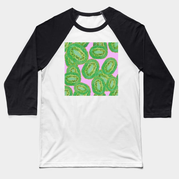 Tropical Kiwi Fruit Abstract Pattern_pink Baseball T-Shirt by MarbleCloud